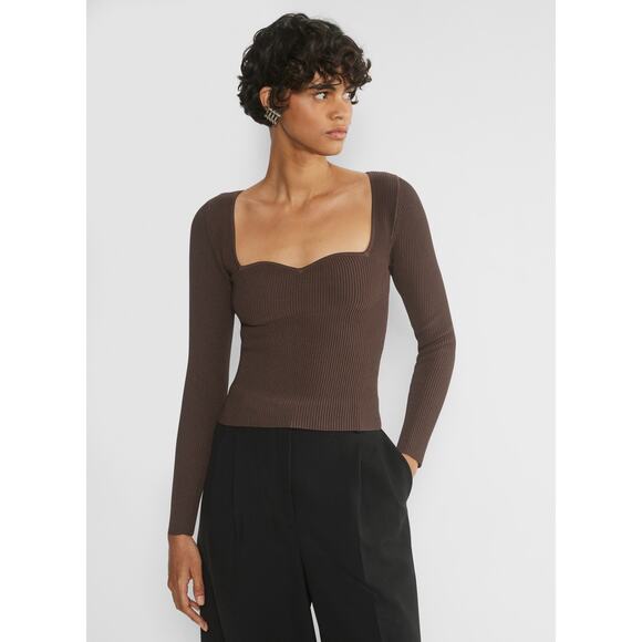 Aritzia Babaton Size Small Sculpt Knit Sweetheart Longsleeve Mocha Brown - Picture 1 of 8